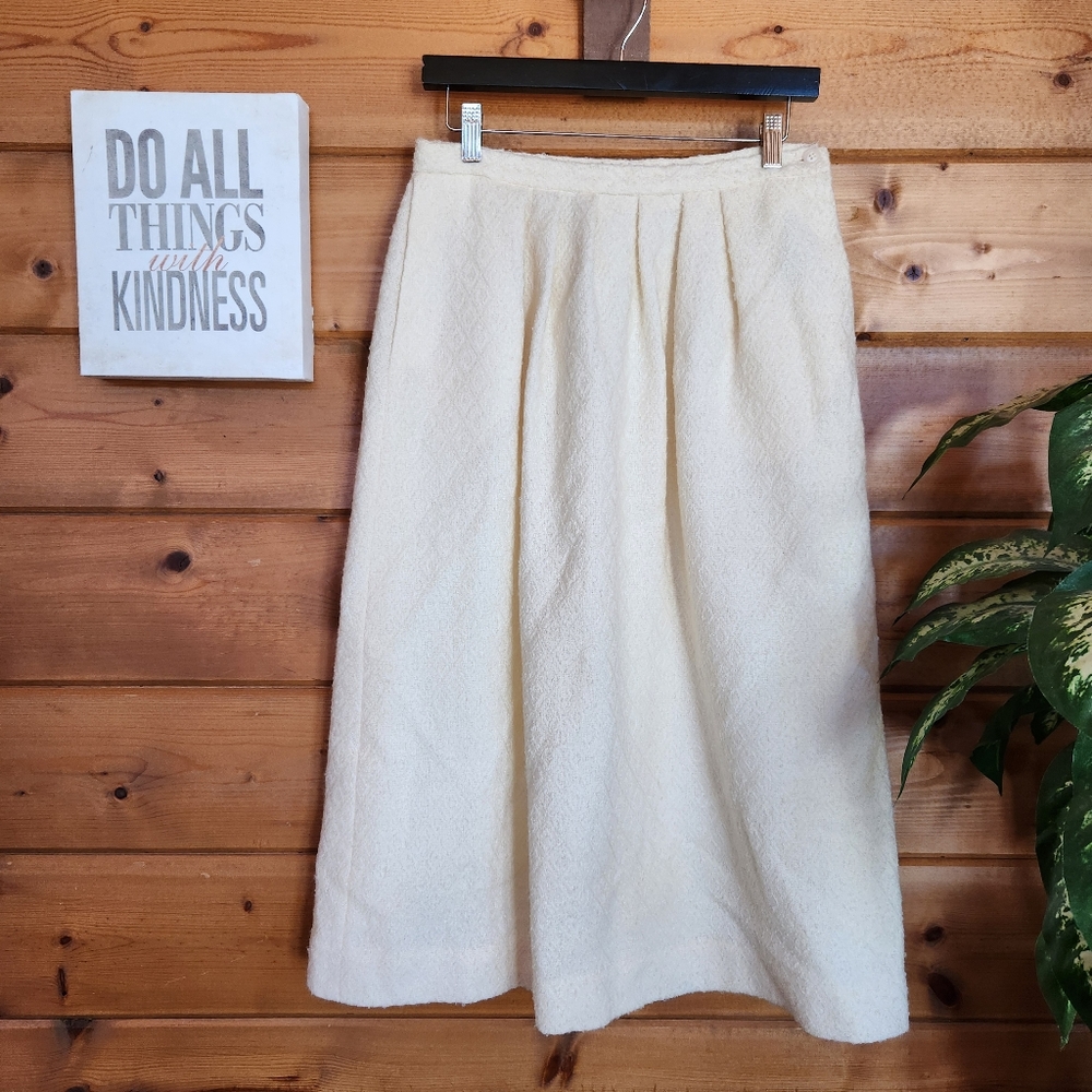 Point Of View 🌻 Vintage ALine Midi Texture Skirt Pleat Pocket Union ILGWU Sz 12